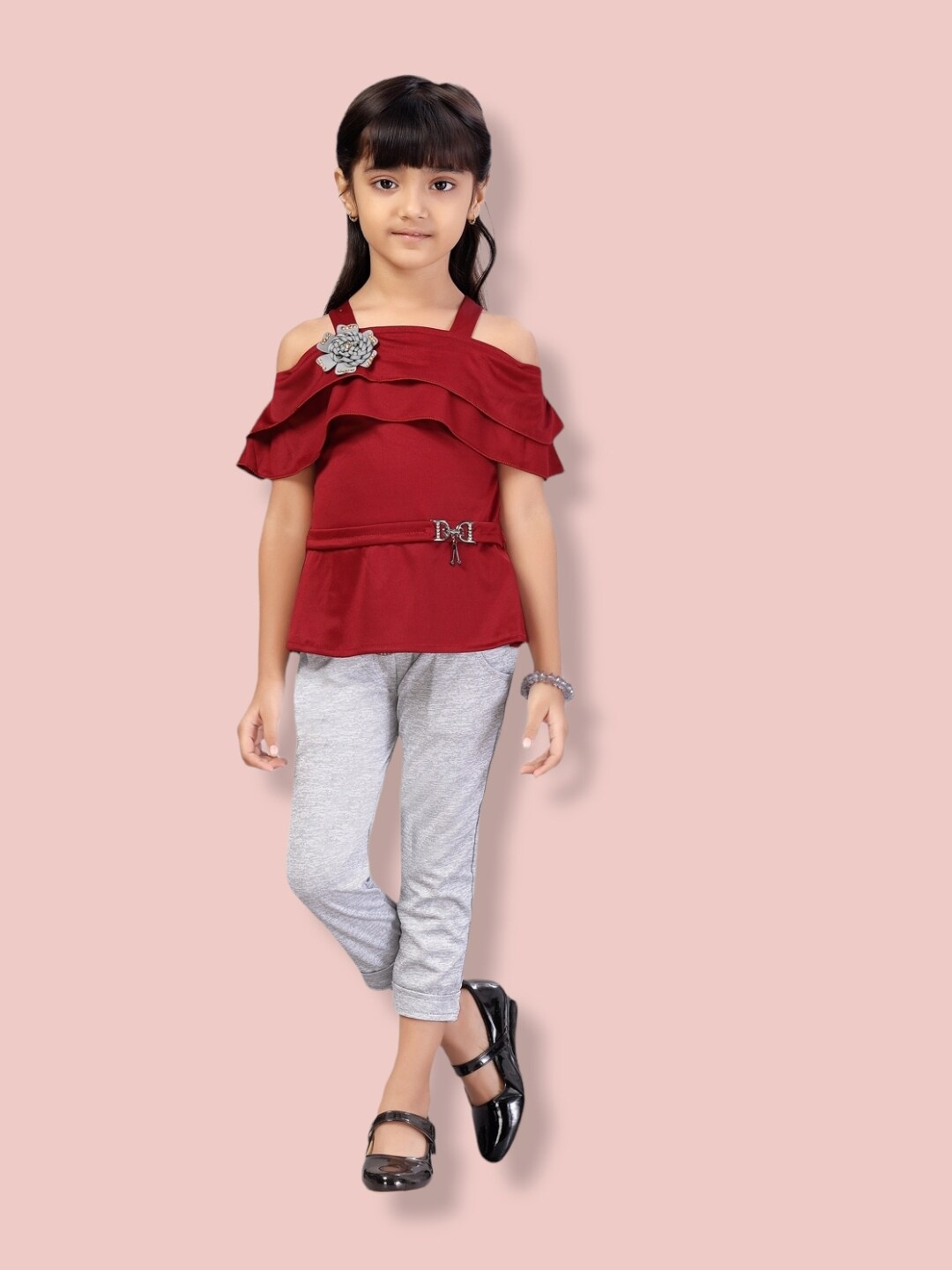

Aarika Girls Top with Trousers, Maroon