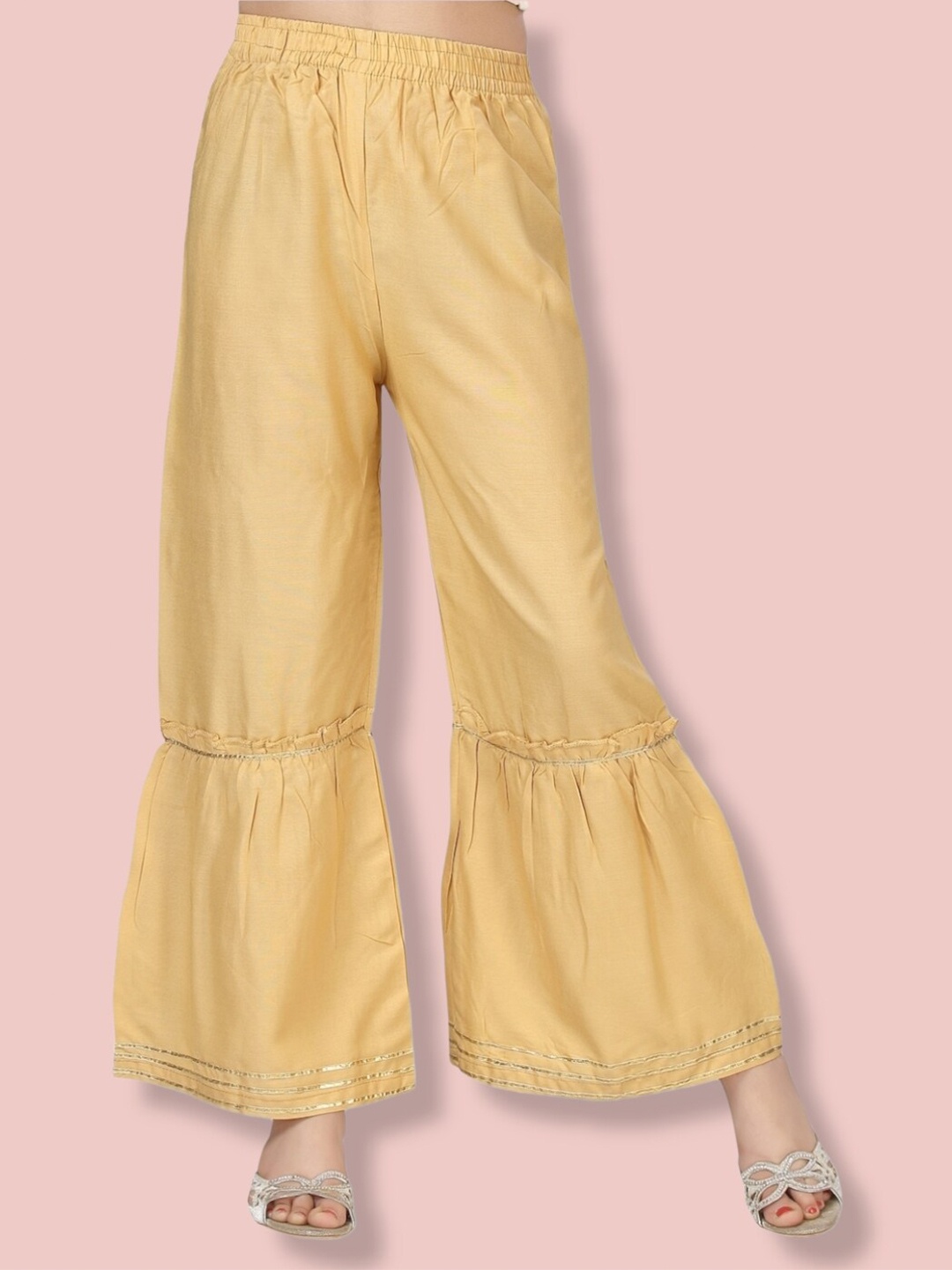 

Aarika Girls Flared Chambray Palazzos, Beige