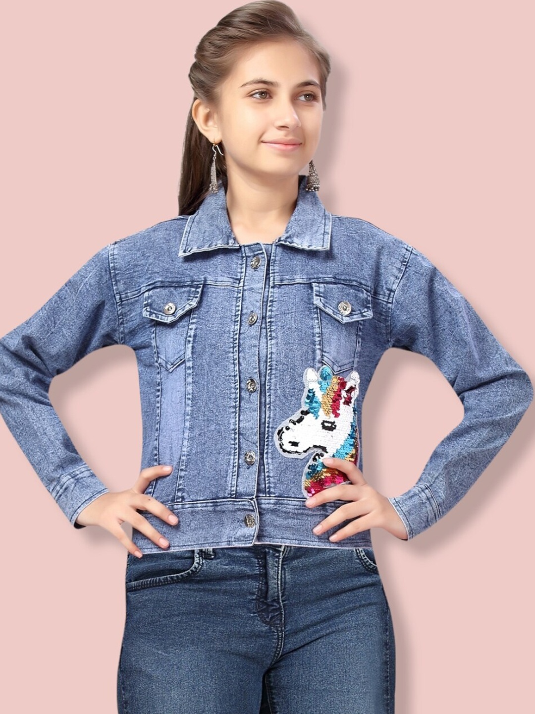 

Aarika Girls Washed Denim Jacket, Blue