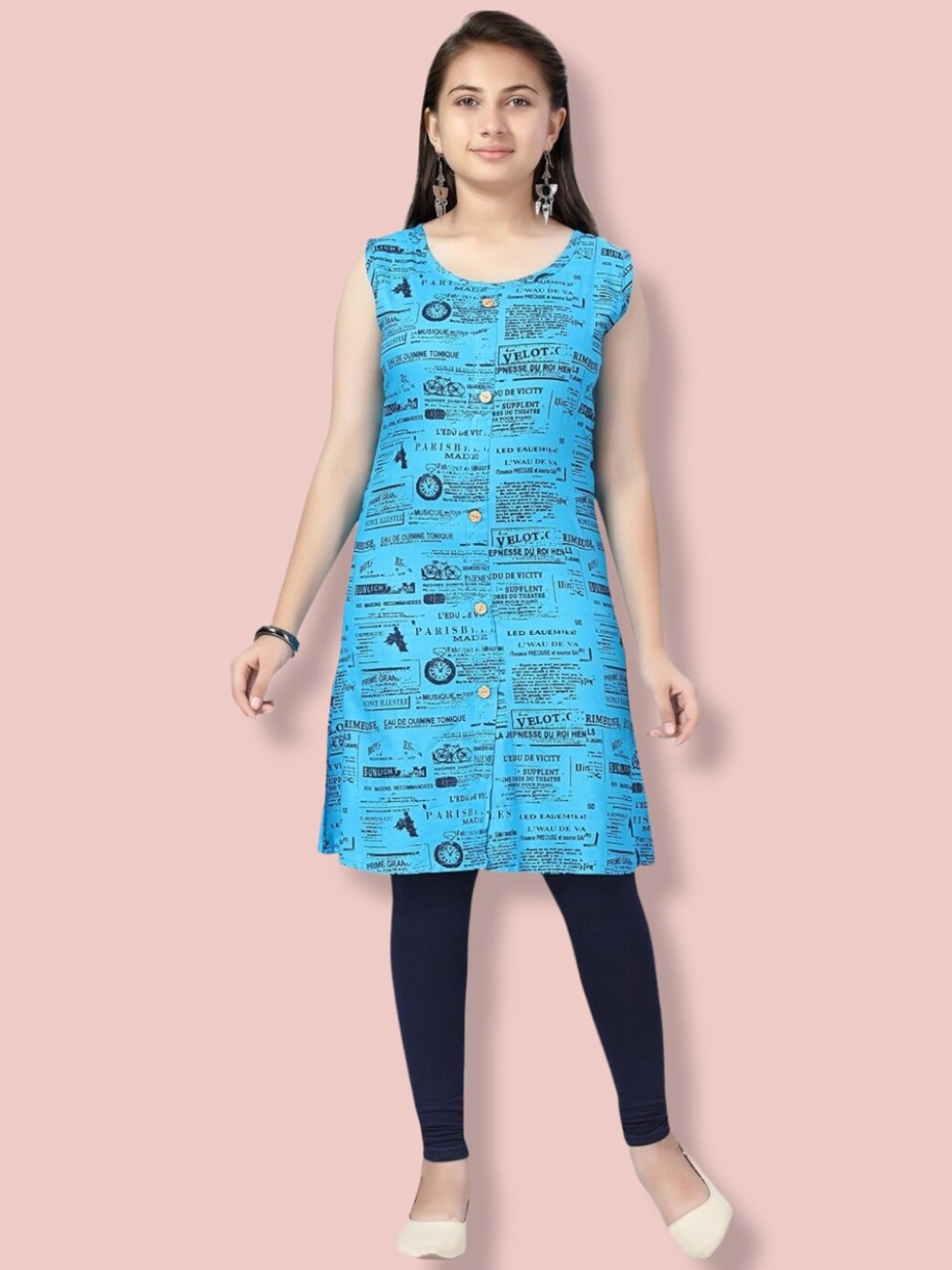 

Aarika Girls Printed Handloom Kurta, Blue