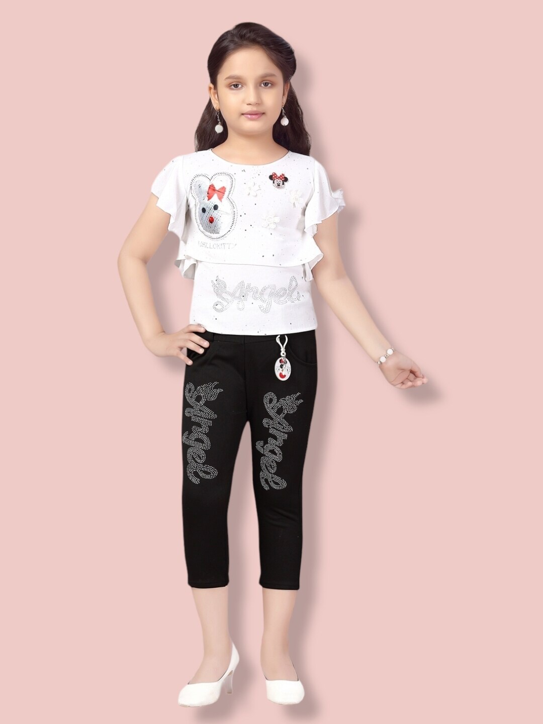 

Aarika Girls Printed Top with Capris, White