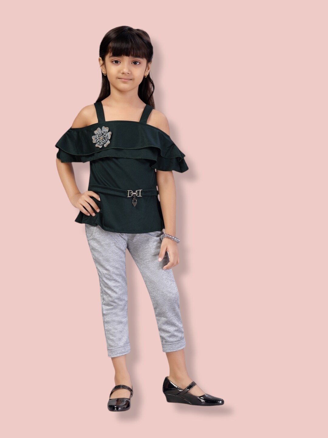 

Aarika Girls Top with Trousers, Green
