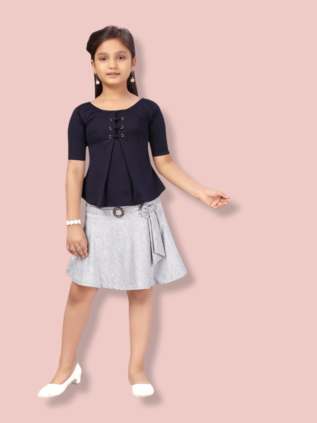 

Aarika Girls Top with Skirt, Navy blue