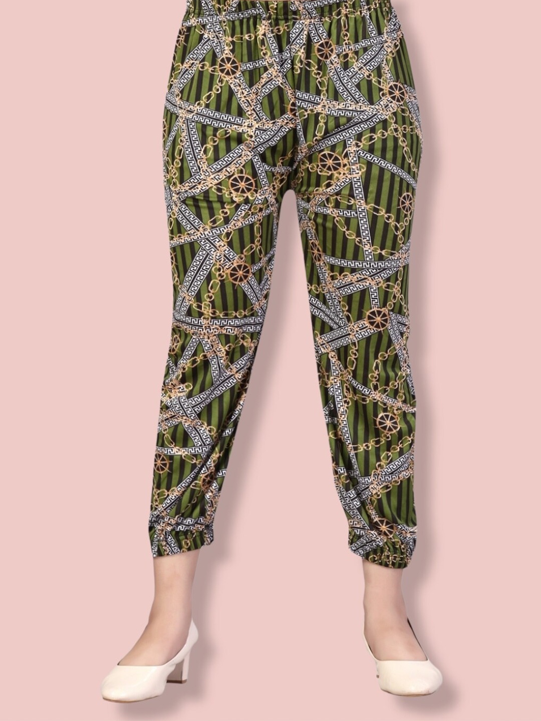 

Aarika Girls Printed Cotton Chambray Palazzos, Green
