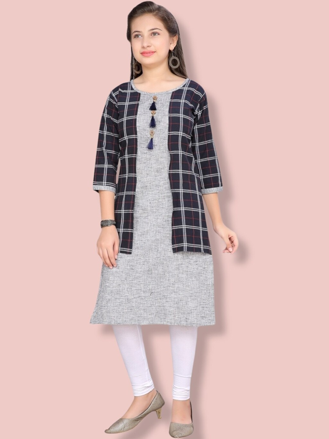 

Aarika Girls Thread Work Handloom Cotton Kurta, Navy blue