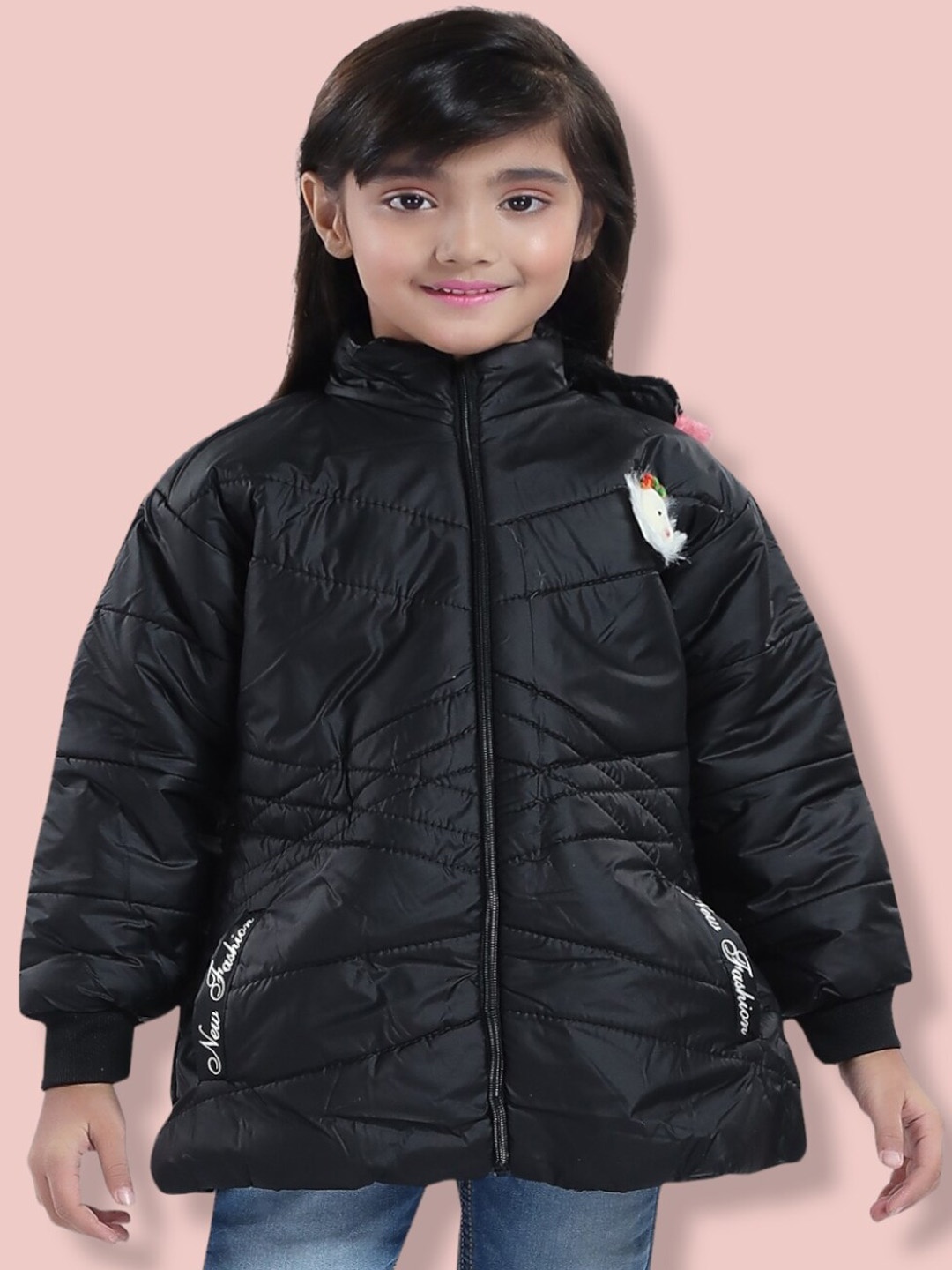 

Aarika Girls Longline Hooded Quilted Jacket, Black