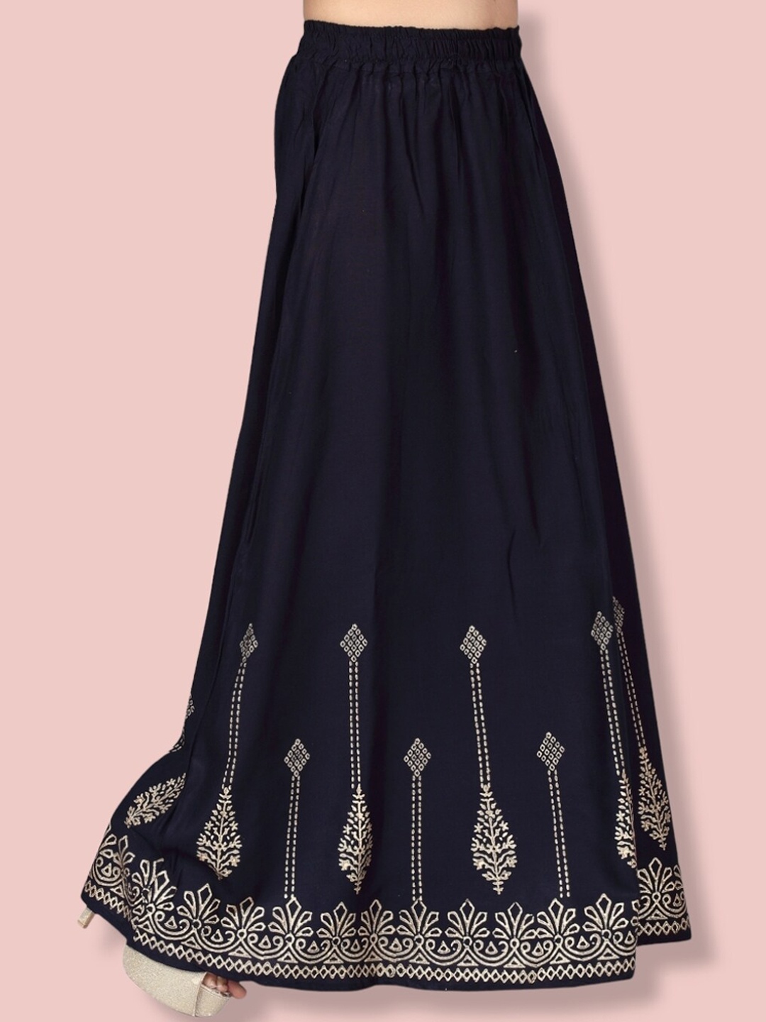 

Aarika Girls Printed Pure Cotton Flared Ethnic Skirt, Navy blue