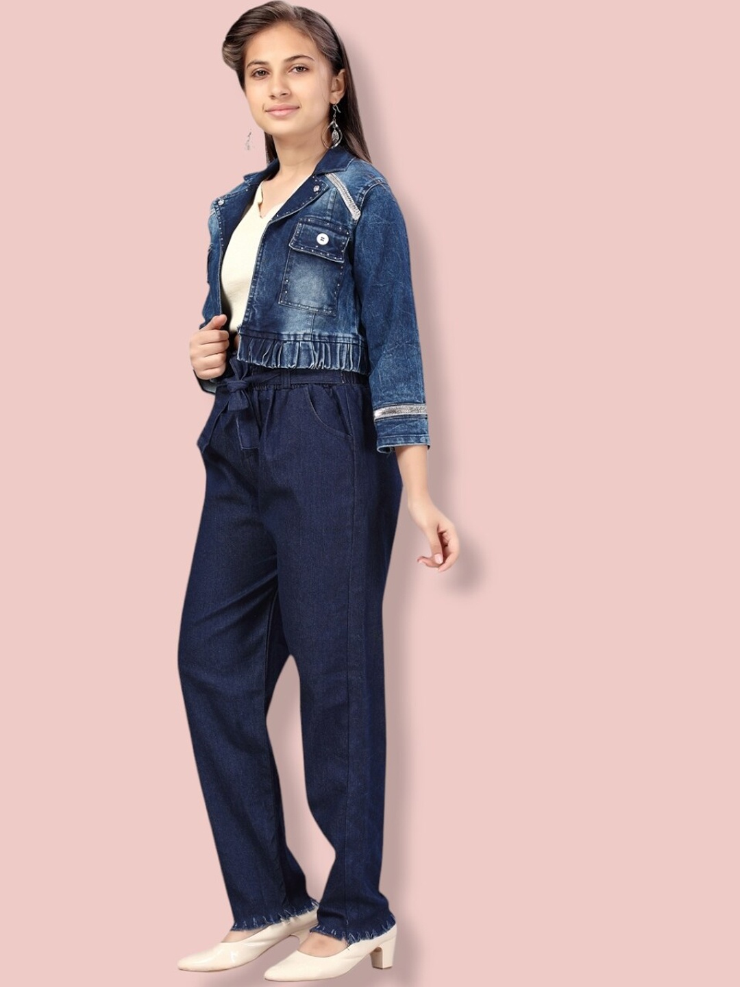 

Aarika Girls Crop Denim Jacket, Blue
