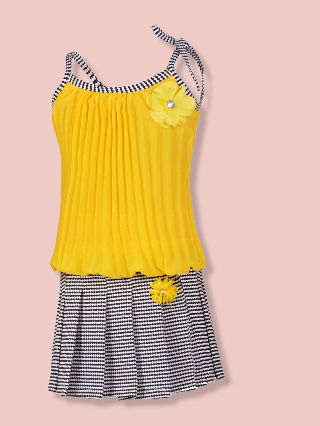 

Aarika Girls Striped Top with Skirt, Yellow