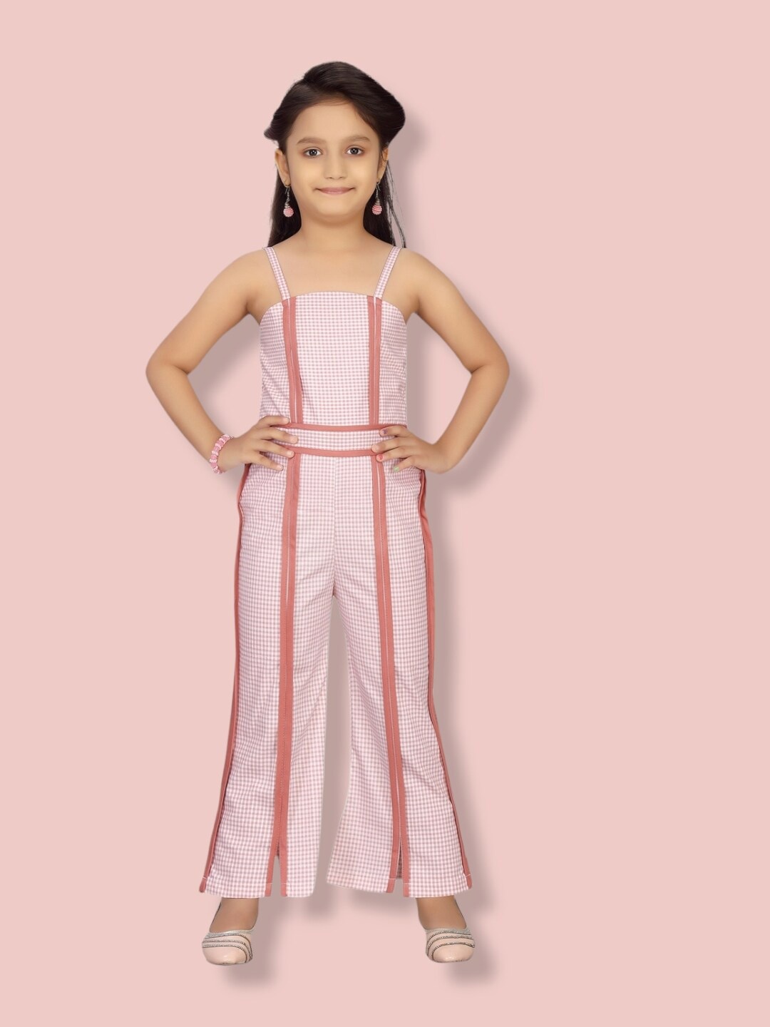 

Aarika Girls Checked Top with Pyjamas, Peach