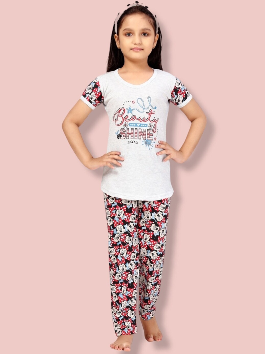 

Aarika Girls Printed Pure Cotton Night suit, White