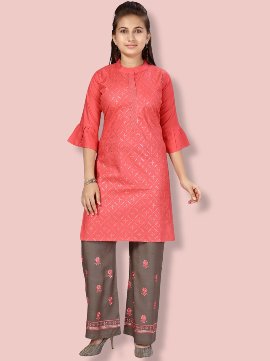 

Aarika Girls Floral Printed Pure Cotton Kurta with Palazzos, Pink