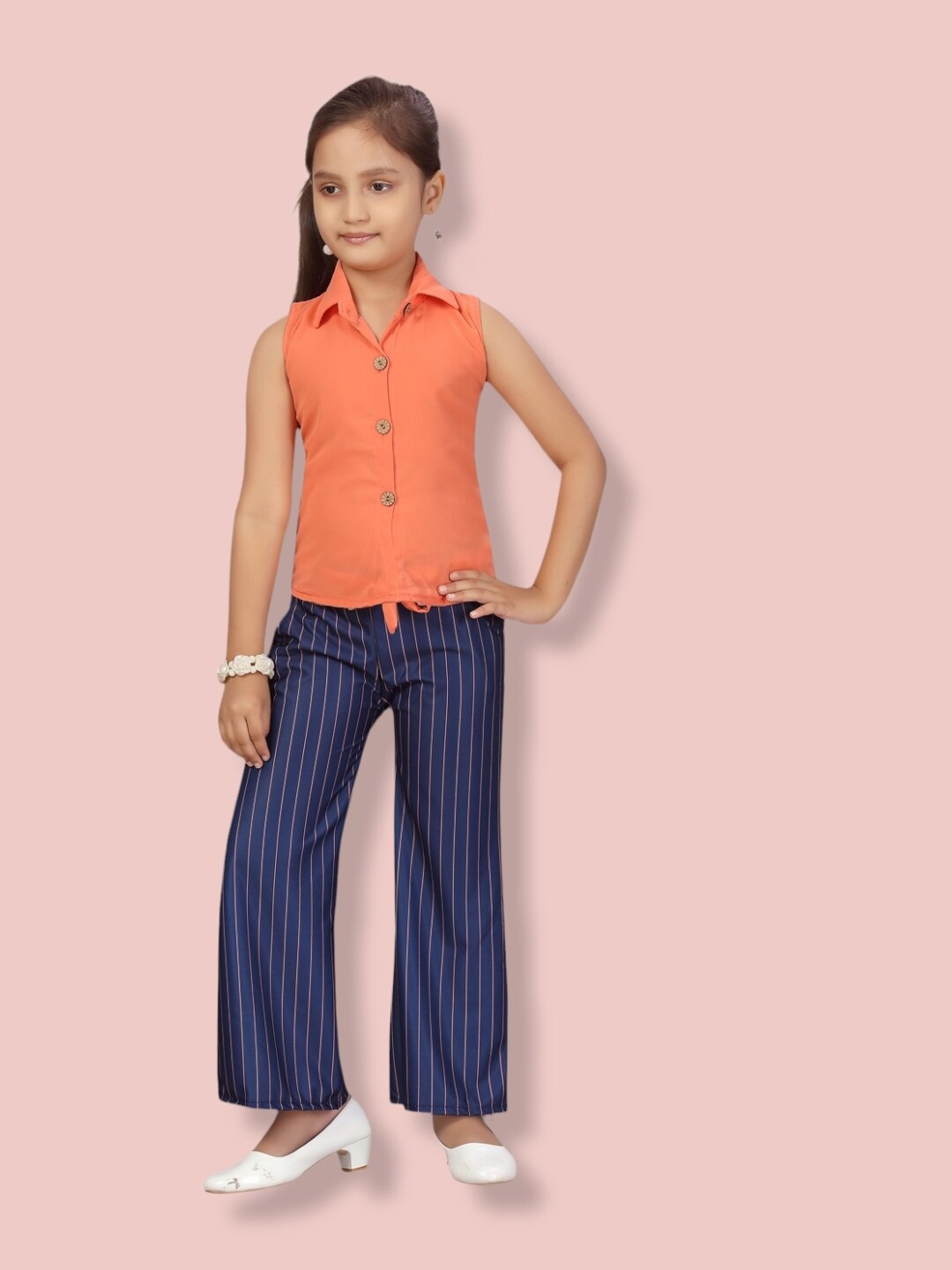 

Aarika Girls Solid Sleeveless Top with Palazzo, Peach