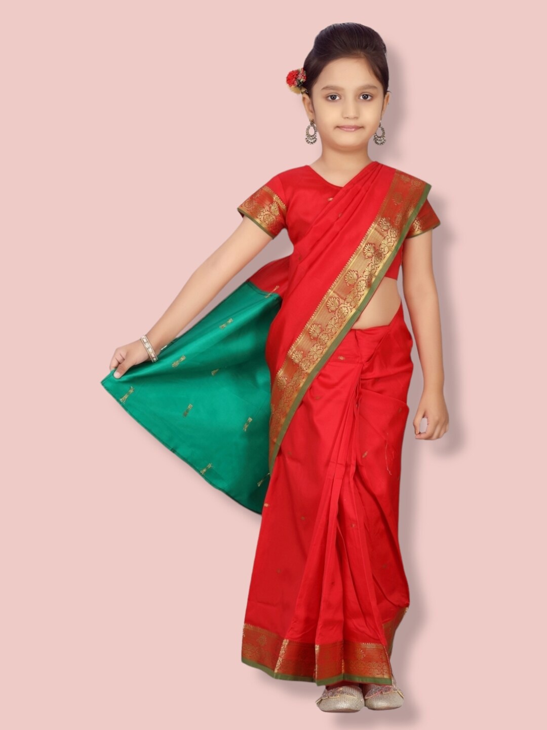 

Aarika Woven Design Art Silk Ready to Wear Chanderi Saree, Red