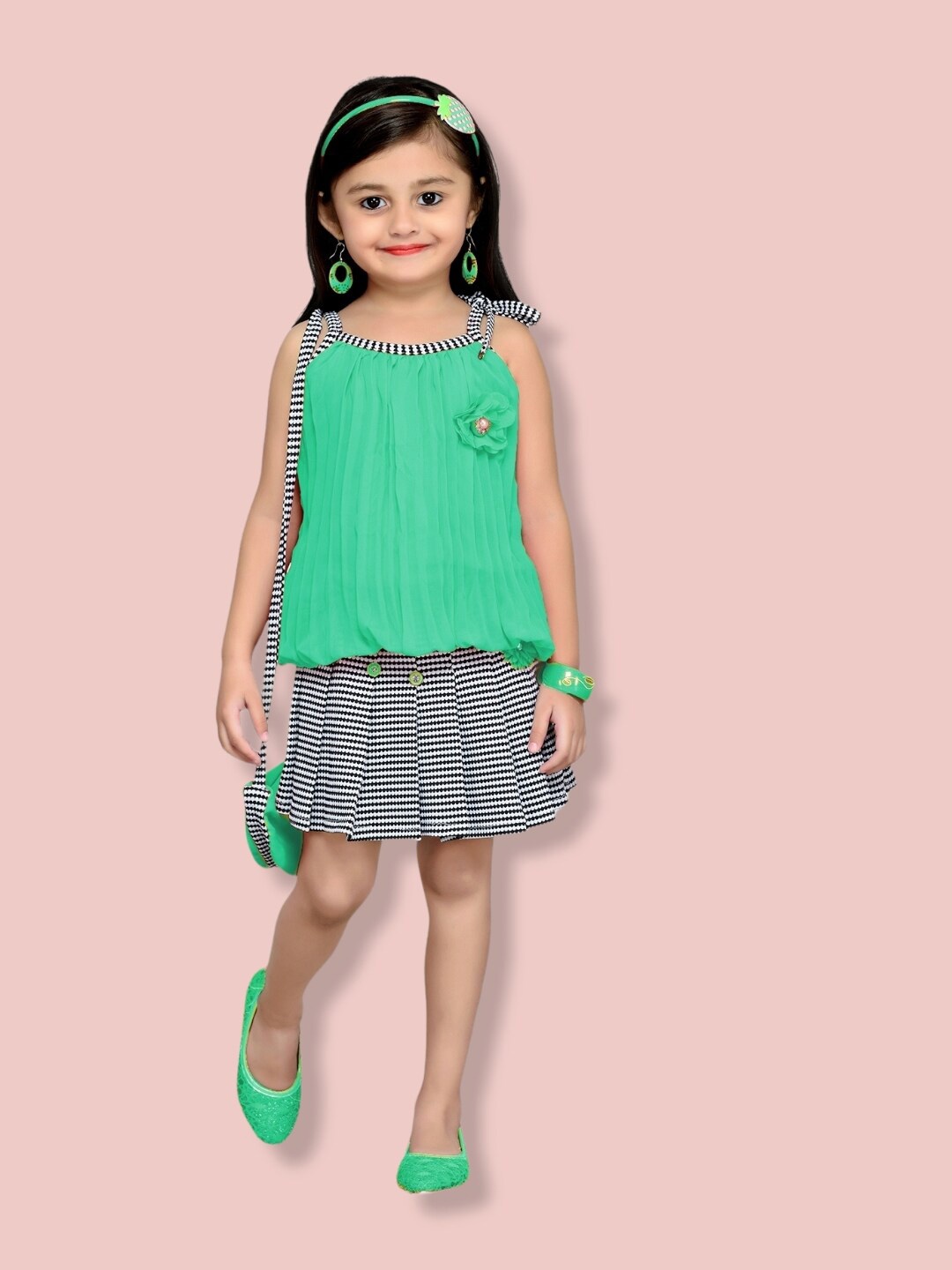 

Aarika Girls Top with Skirt, Green