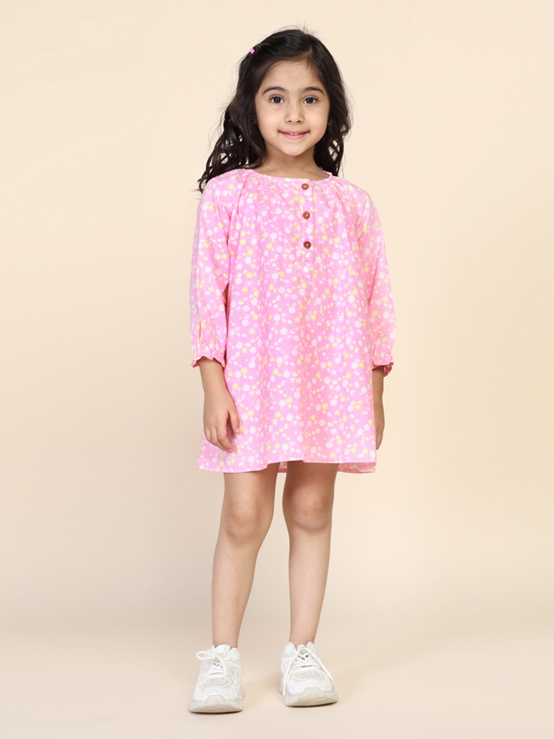 

Biglilpeople Girls Floral Printed Pure Cotton Nightdress, Pink