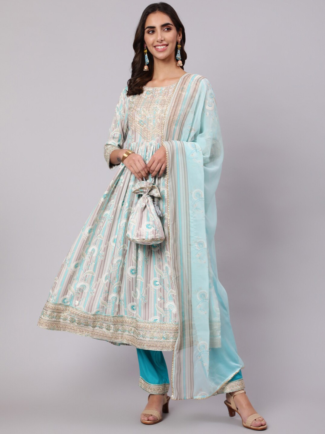 

Nehamta Women Floral Embroidered Kurta with Trousers & With Dupatta, Blue