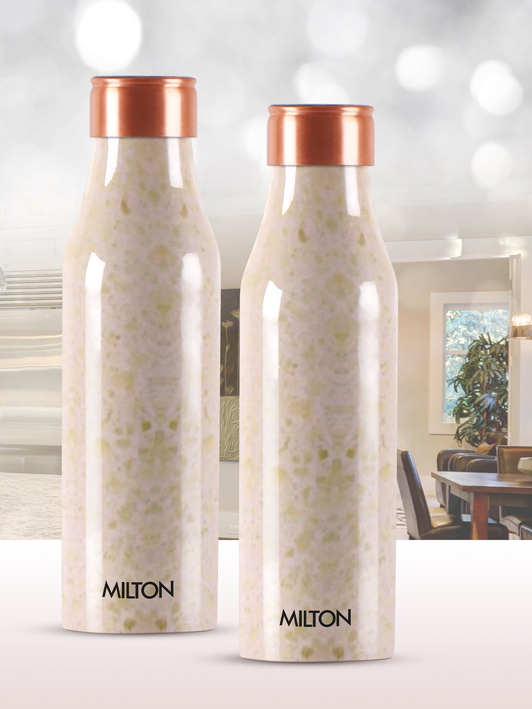 

Milton Floral Copper Set Of 2 Cream Printed Water Bottles Gift Set 930 ml Each