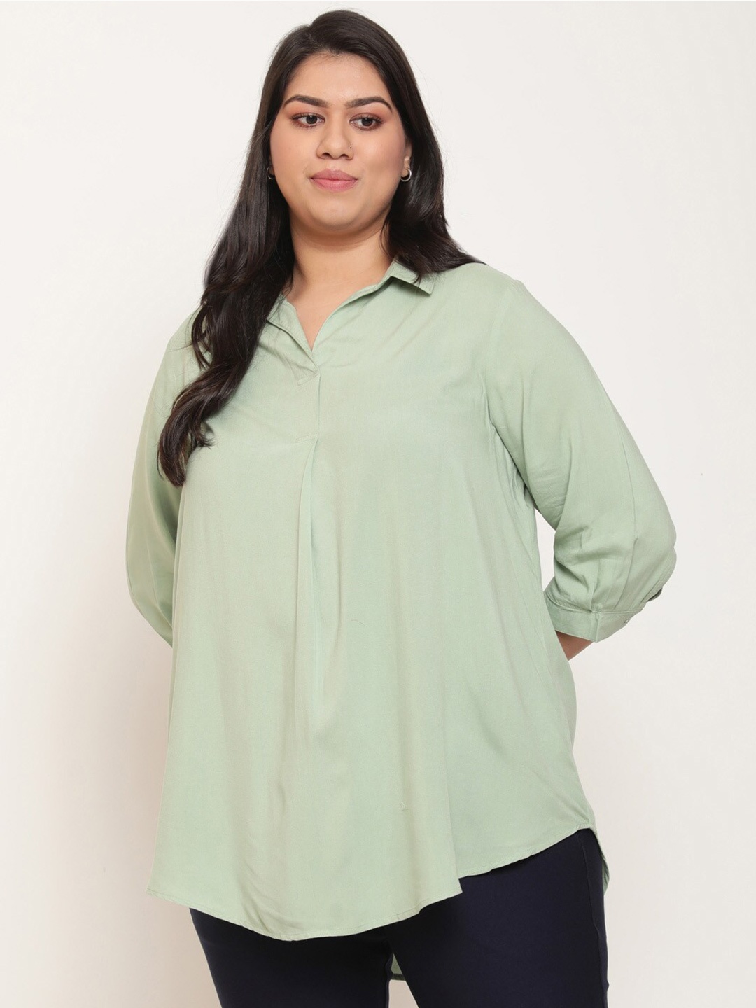 Amydus Plus Size Shirt Style Top, Green