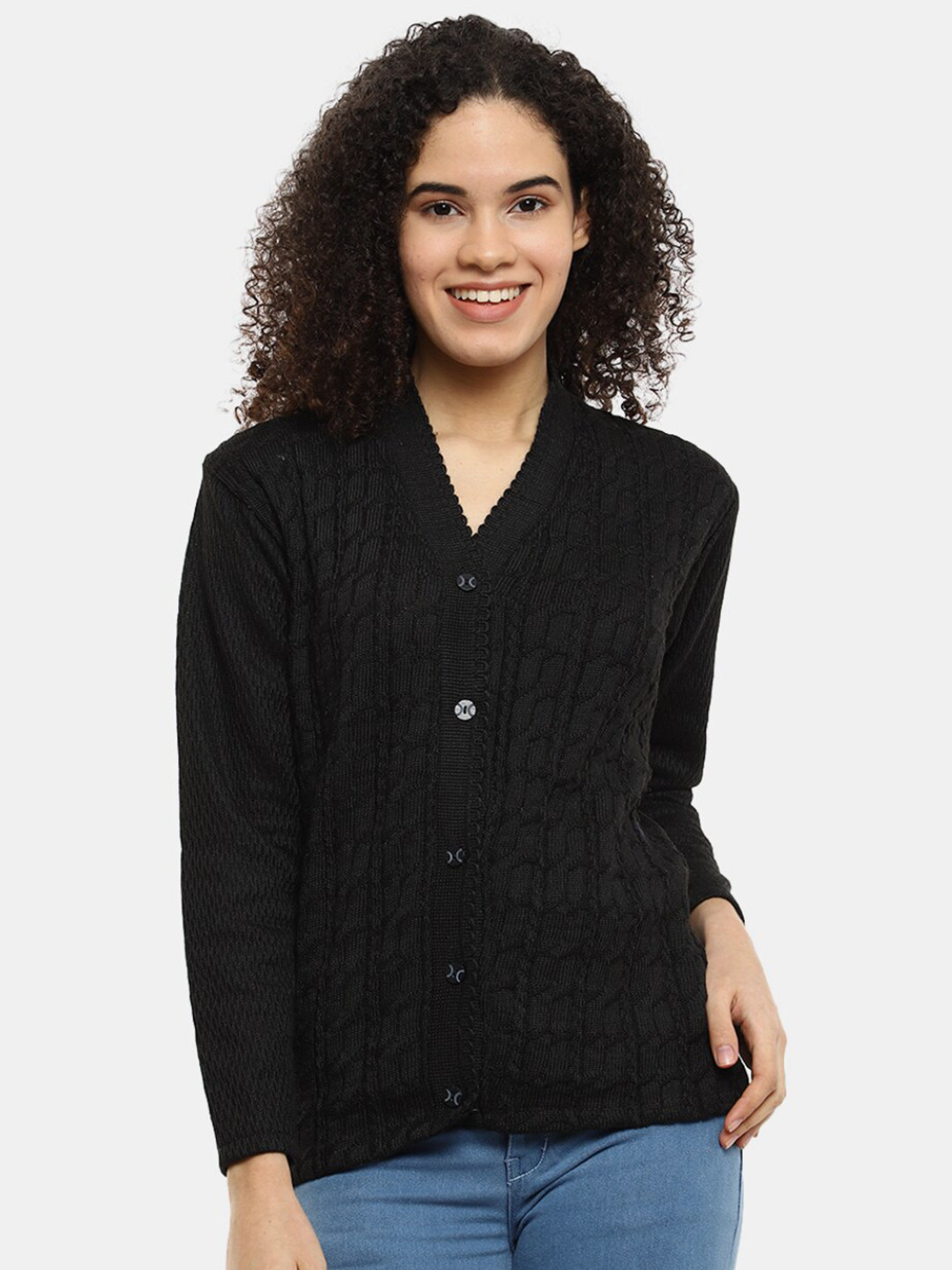 

V-Mart Women Self Design Acrylic Cardigan Sweatshirt, Black