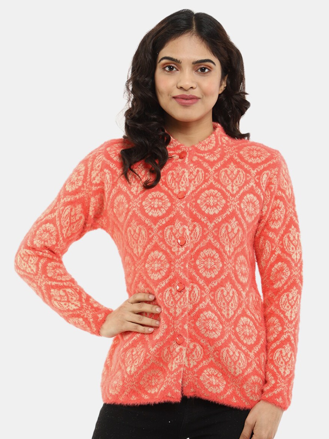 

V-Mart Women Printed Cardigan, Coral