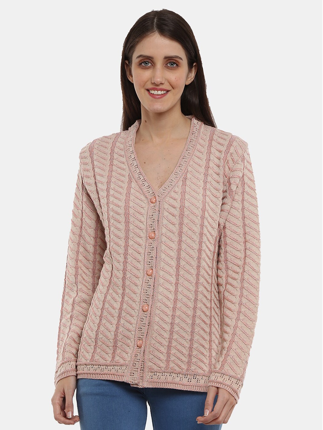 

V-Mart Women Beige Cable Knit Woolen Cardigan