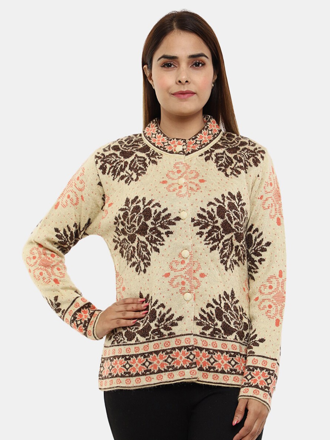 

V-Mart Women Floral Printed Cardigan, Beige