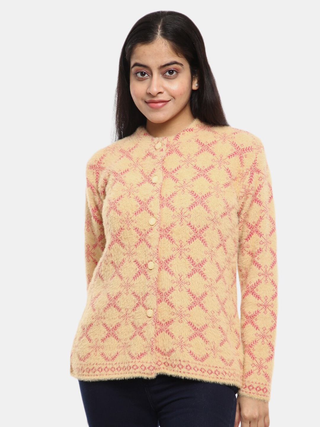 

V-Mart Women Geometric Printed Cardigan, Khaki