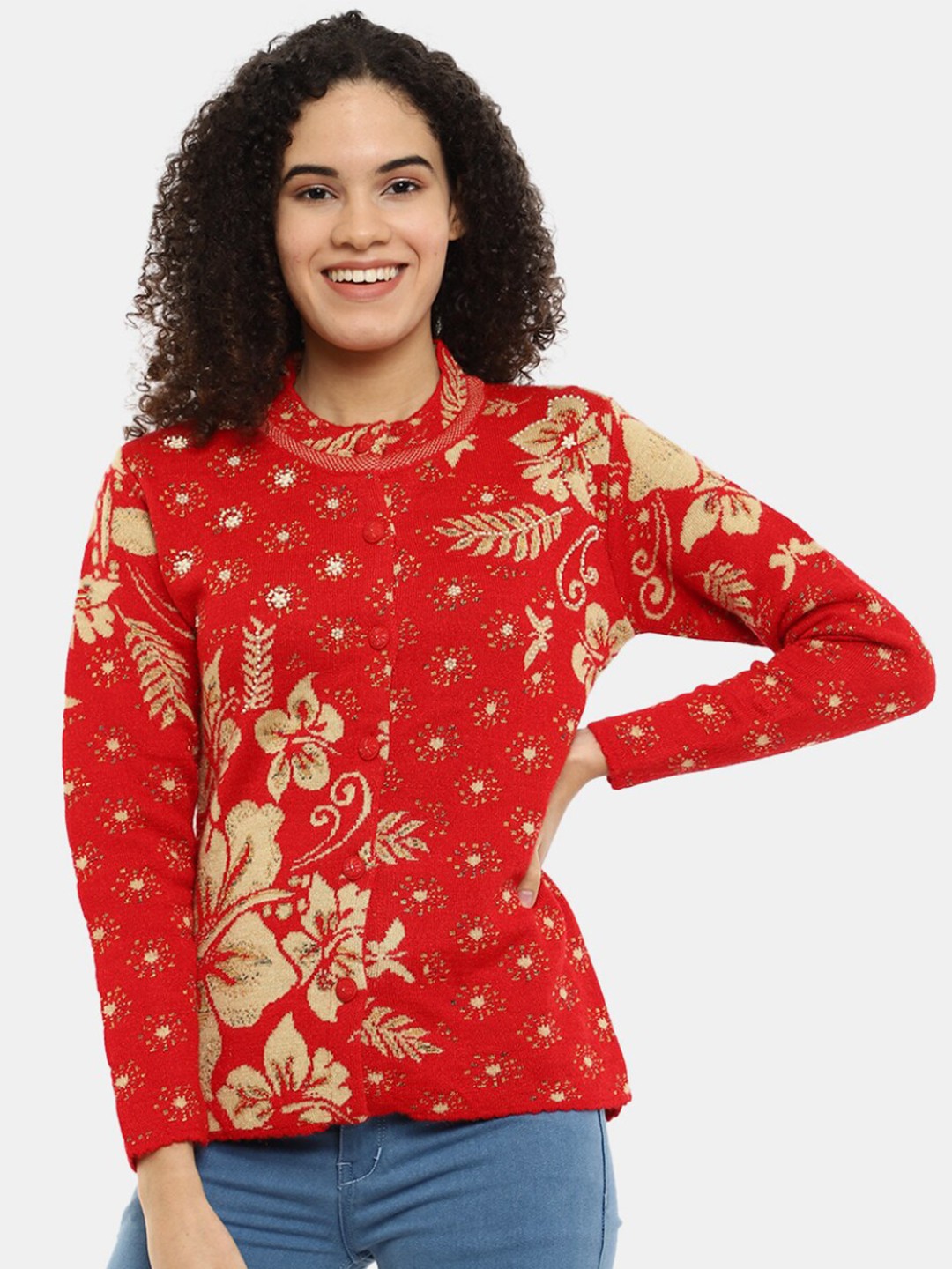 

V-Mart Women Wool Printed Sweatshirt, Red