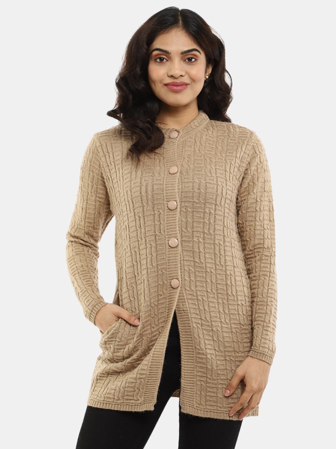 

V-Mart Women Geometric Wool Cardigan, Brown