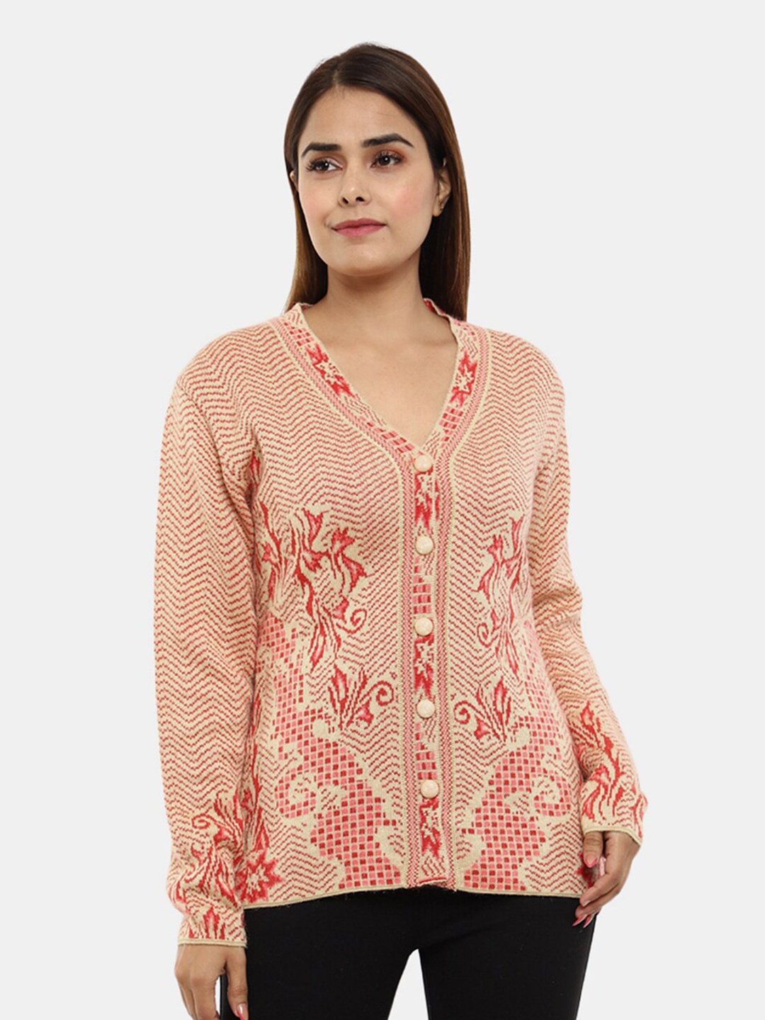 

V-Mart Women Floral Wool Cardigan Sweaters, Cream