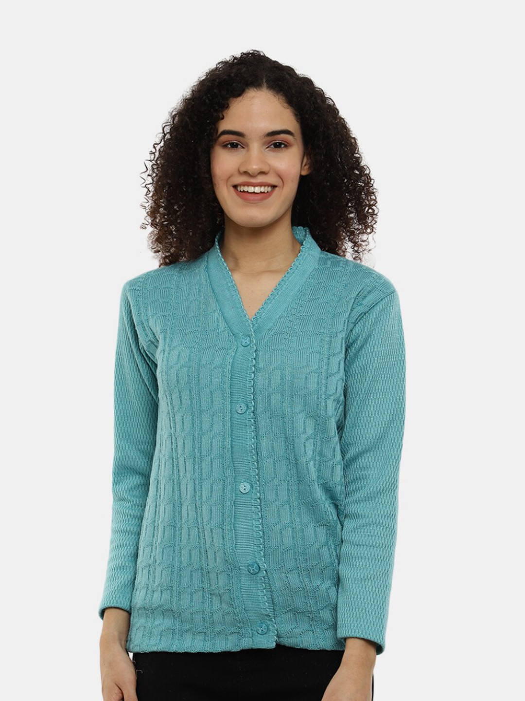 

V-Mart Women Self Design Acrylic V Neck Cardigan een Sweatshirt, Green