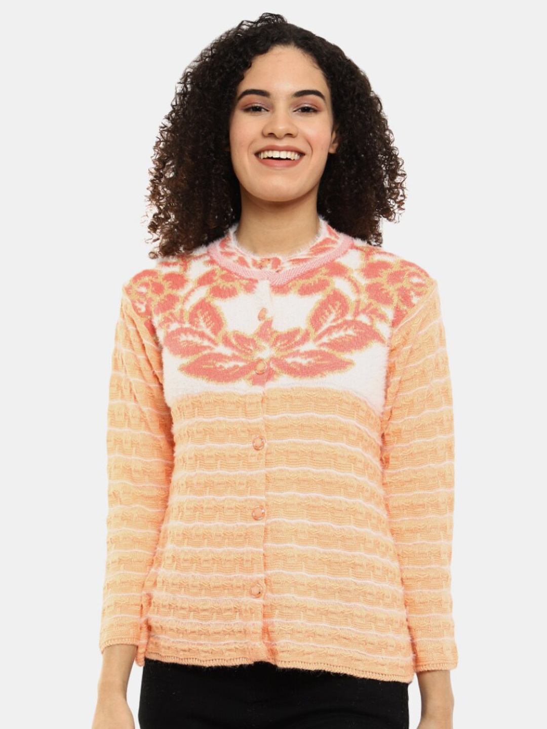 

V-Mart Women Peach-Coloured Striped Sweatshirt