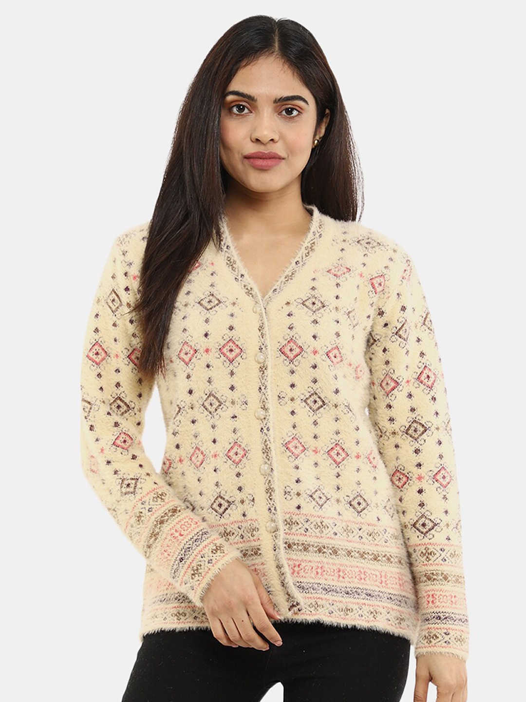 

V-Mart Women V-Neck Woolen Cardigan, Beige