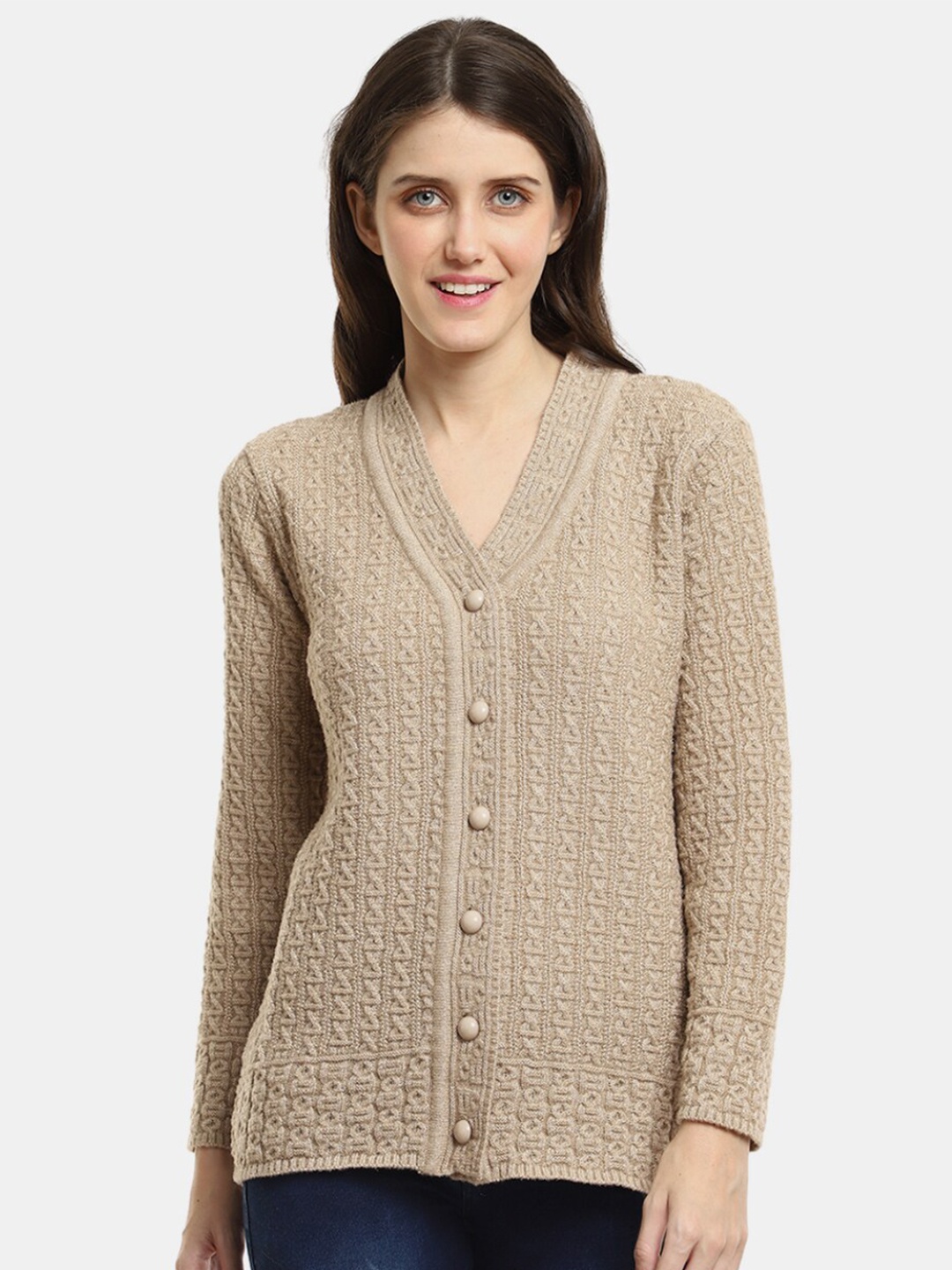 

V-Mart Women Self Design Acrylic Sweater, Beige