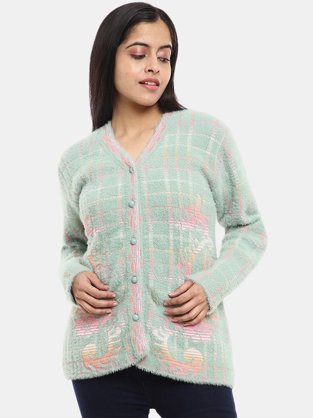 

V-Mart Women Ethnic Wool Cardigan, Sea green