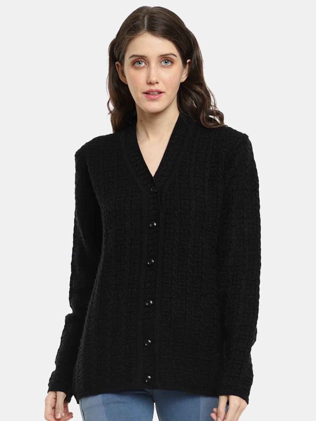 

V-Mart Women V-Neck Woolen Cardigan, Black