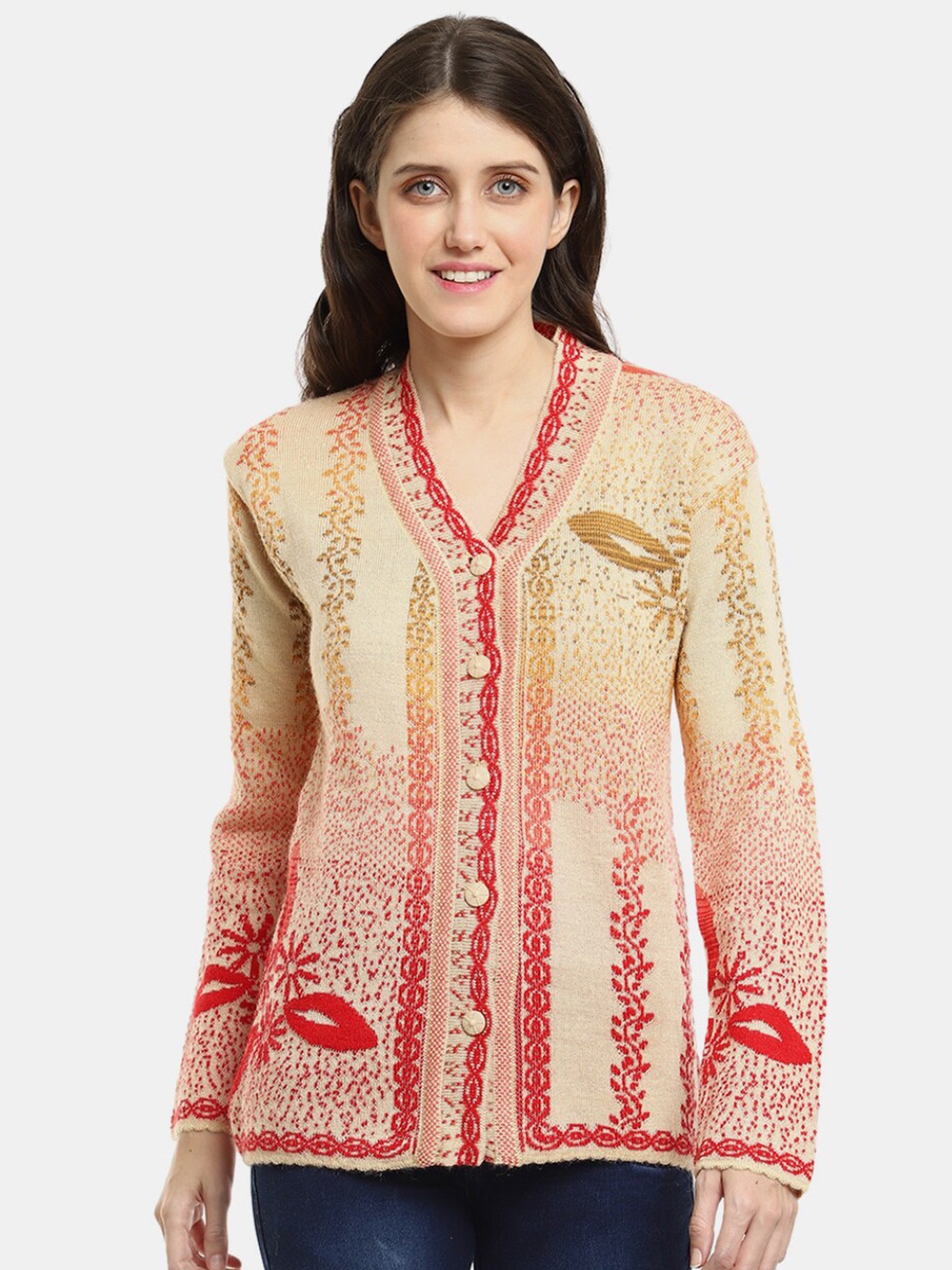 

V-Mart Women Ethnic Wool Cardigan, Beige