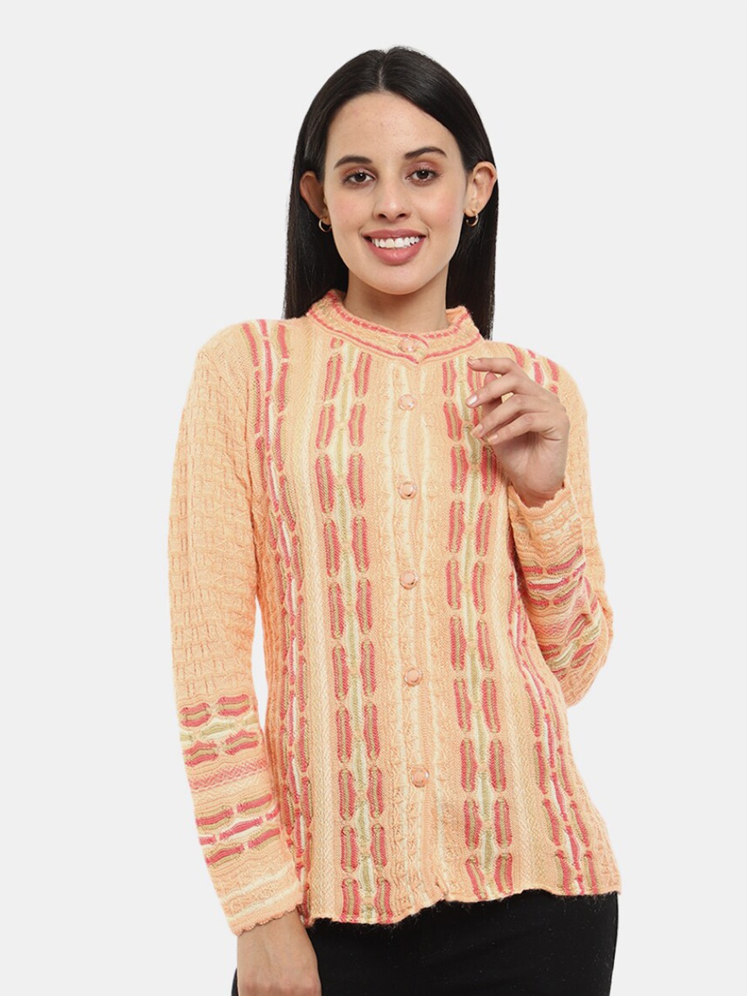 

V-Mart Women Printed Wool Long Sleeves Cardigan, Peach