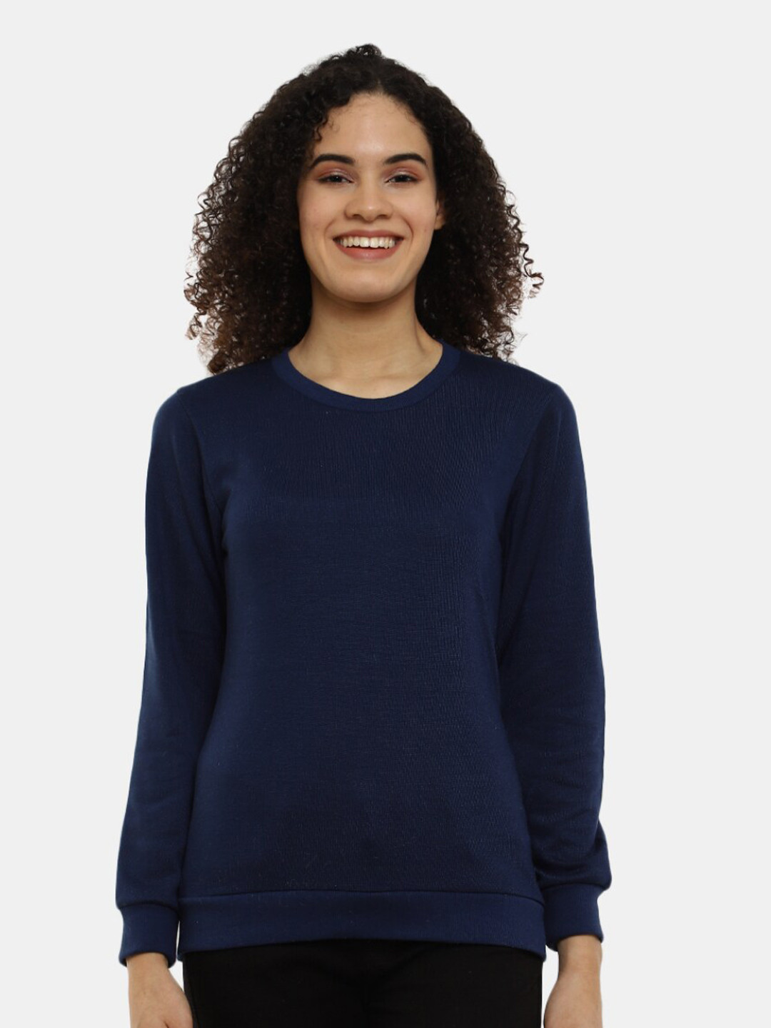 

V-Mart Women Solid Fleece Round Neck Sweatshirt, Navy blue