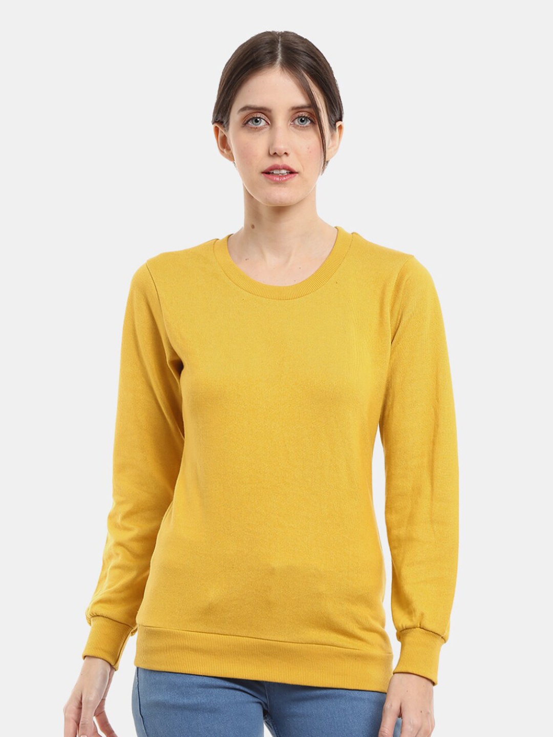 

V-Mart Women Fleece Round Neck Sweatshirt, Mustard