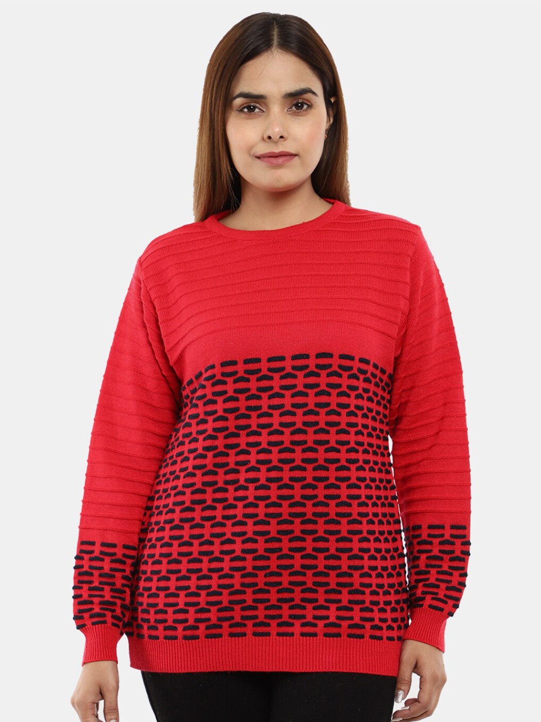 

V-Mart Women Striped Sweatshirt, Red