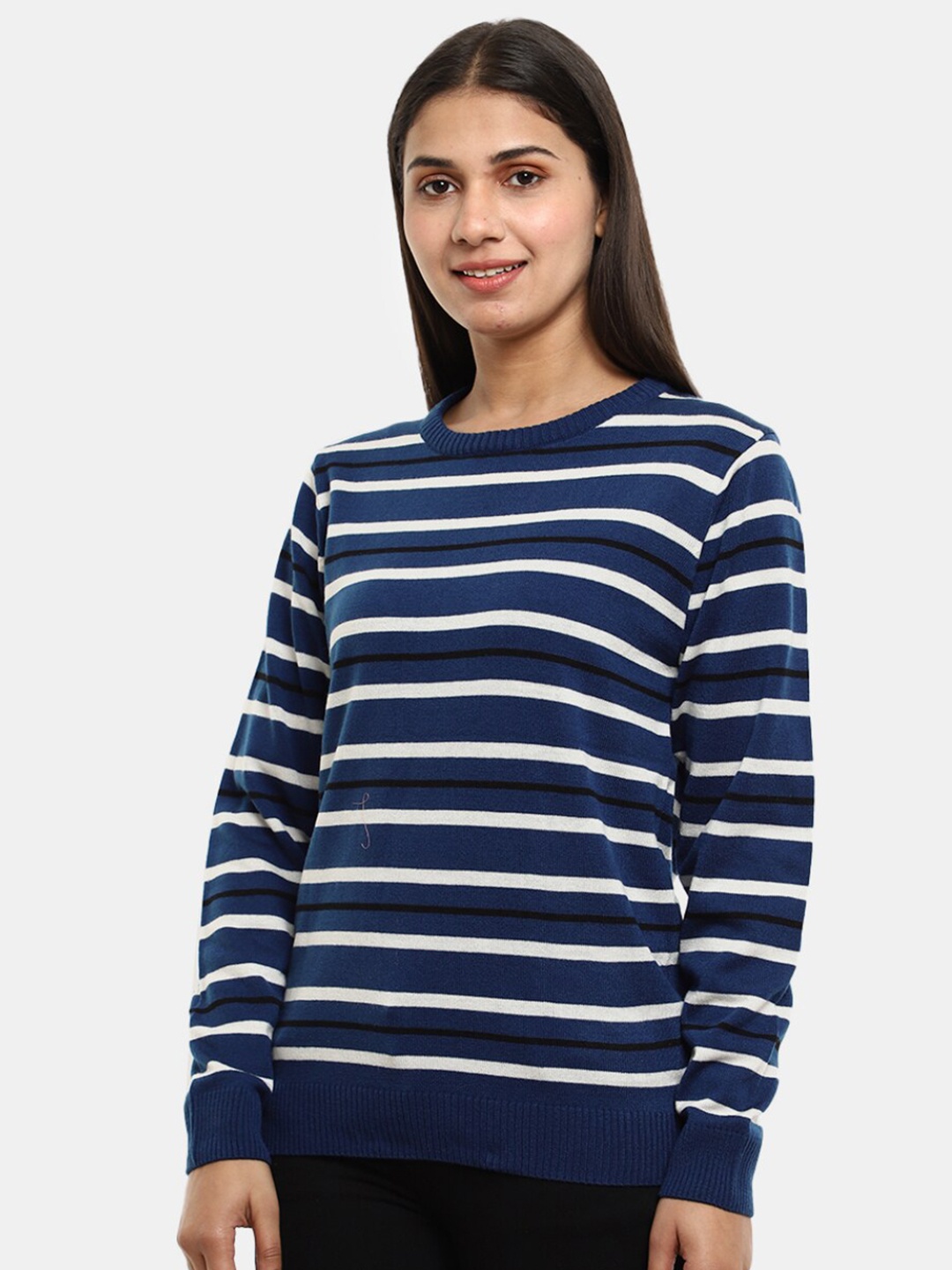 

V-Mart Women Striped Acrylic Pullover Sweater, Black