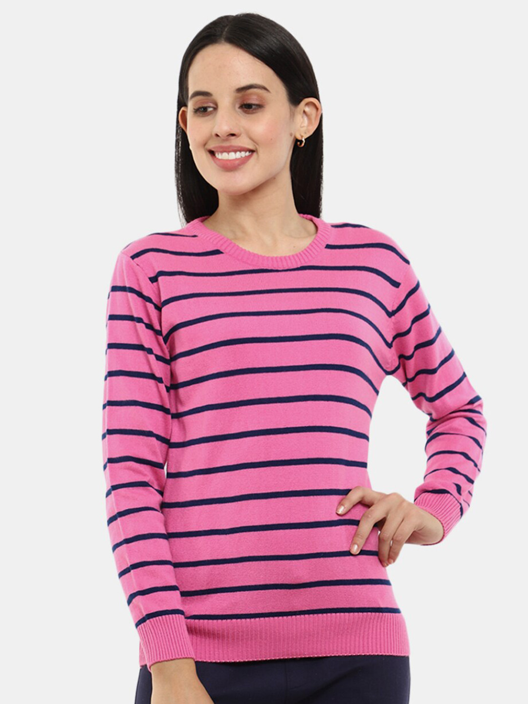 

V-Mart Women Striped Sweatshirt, Pink