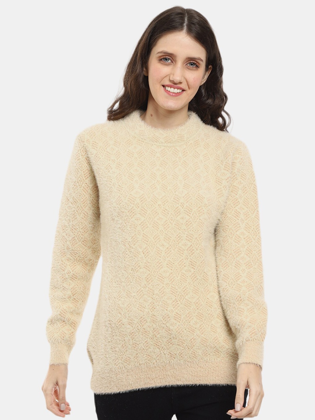 

V-Mart Women Geometric Wool Pullover, Beige