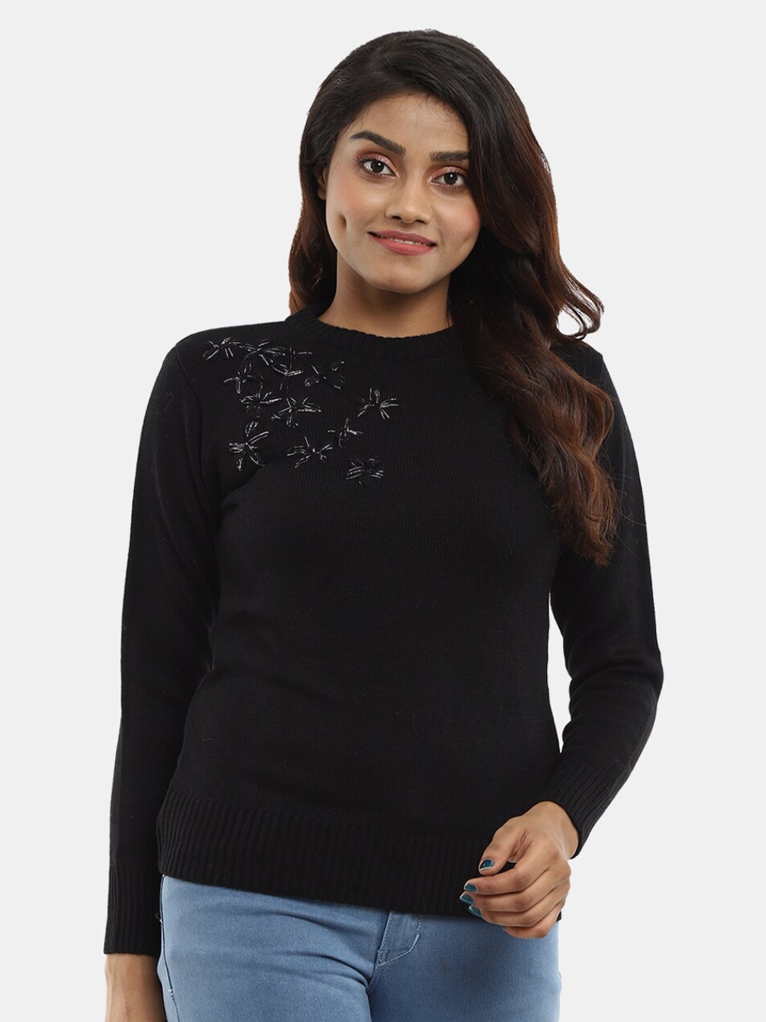 

V-Mart Women Acrylic Round Neck Sweatshirt, Black