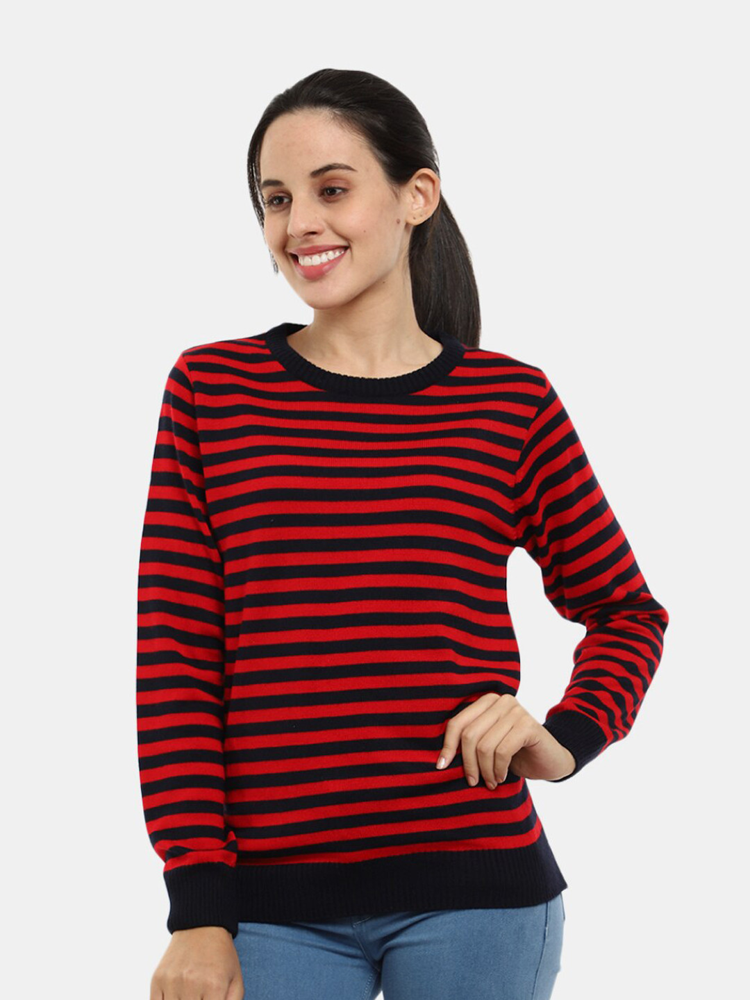 

V-Mart Women Striped Acrylic Sweatshirt, Red