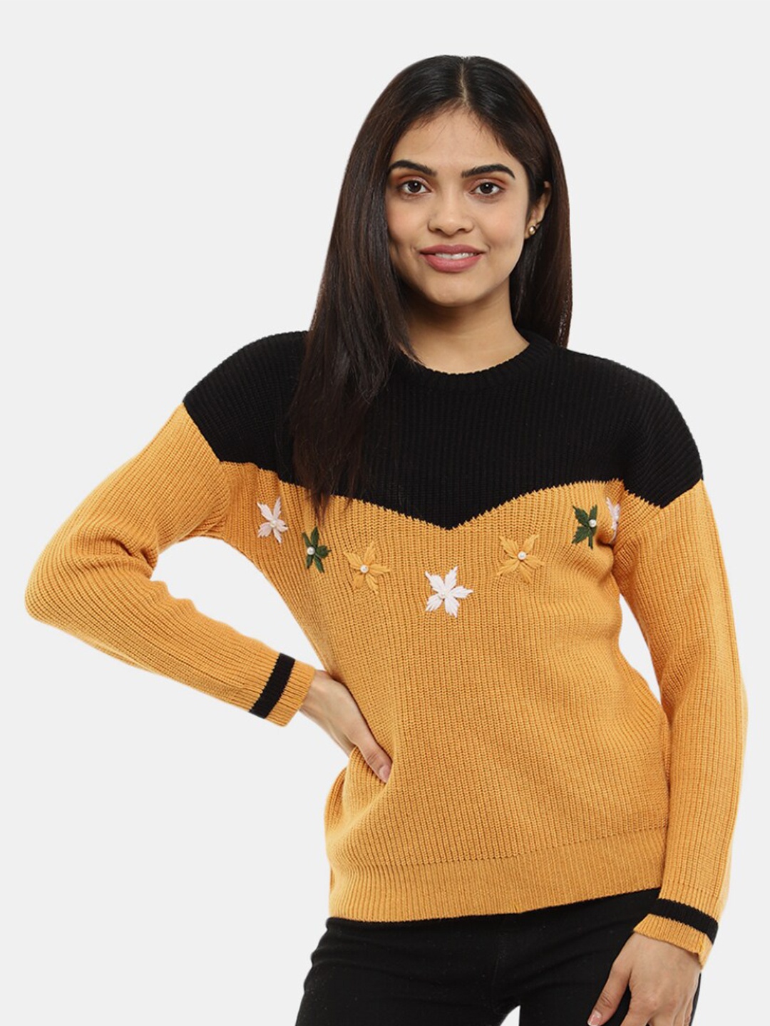 

V-Mart Women Colourblocked Sweatshirt, Mustard