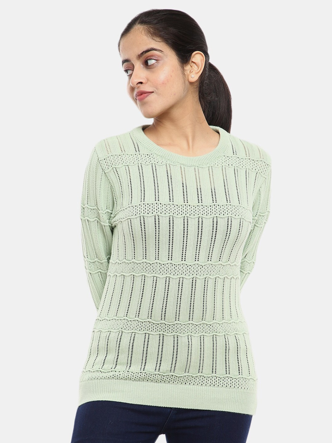 

V-Mart Women Self Design Wool Sweatshirt, Green