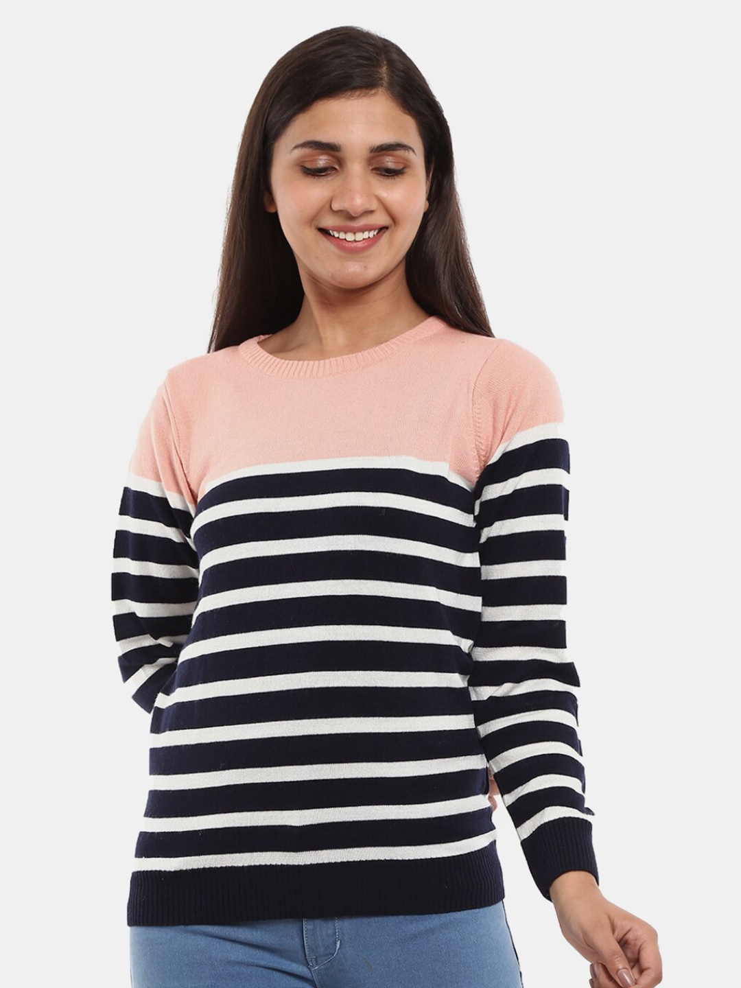 

V-Mart Women Striped Acrylic Sweatshirt, Pink